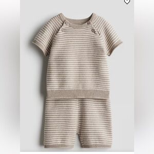 Striped Knit Toddler Romper in Beige and White